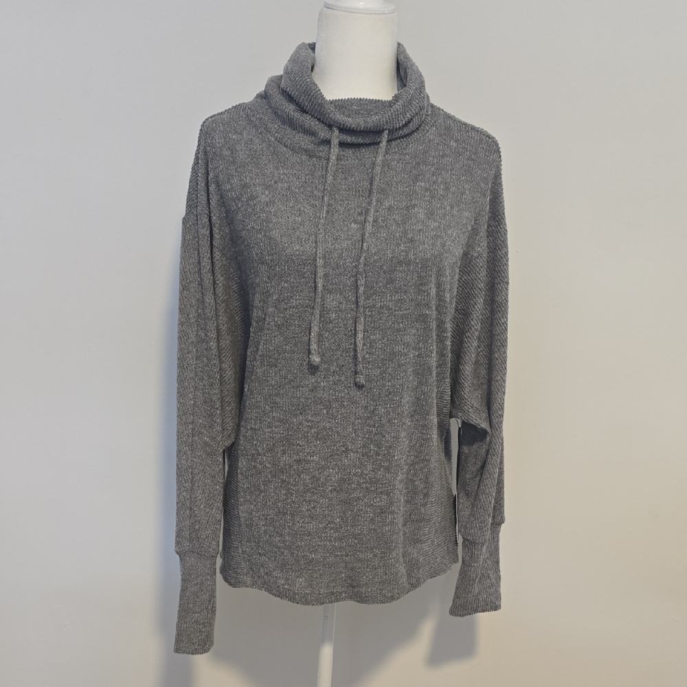 Simply Vera Vera Wang Gray Cowl Neck Drawstring Sweater With Batwing Sleeves XL